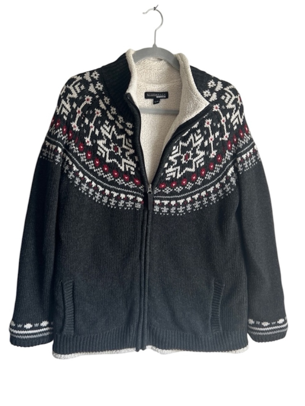 Sunice Sherpa-Lined Fair Isle Full Zip Sweater Jacket Size L